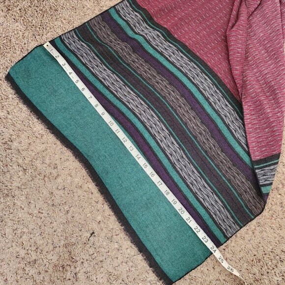 Emanuel Ungaro Soft Two-Tone Geometric Abstract Artsy Fringe Hem Scarf 24 X 77 - Picture 7 of 7